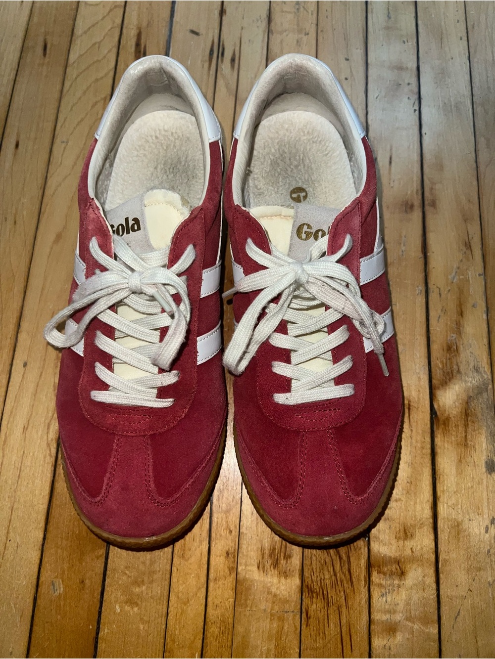 Gola Red Berry Suede Sneakers with White Stripes